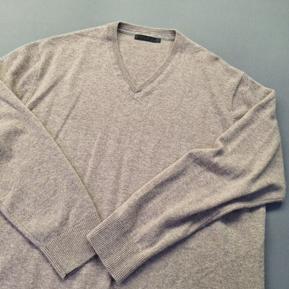 Raffi Mens XXL V-Neck Sweater Taupe Heather Long Sleeve Knit Pullover 1764